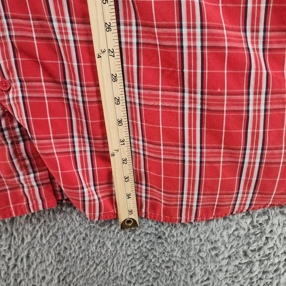 Sean John Shirt Mens 6XL Red Plaid Button-Up Short Sleeve Cotton Polyester - Picture 5 of 9